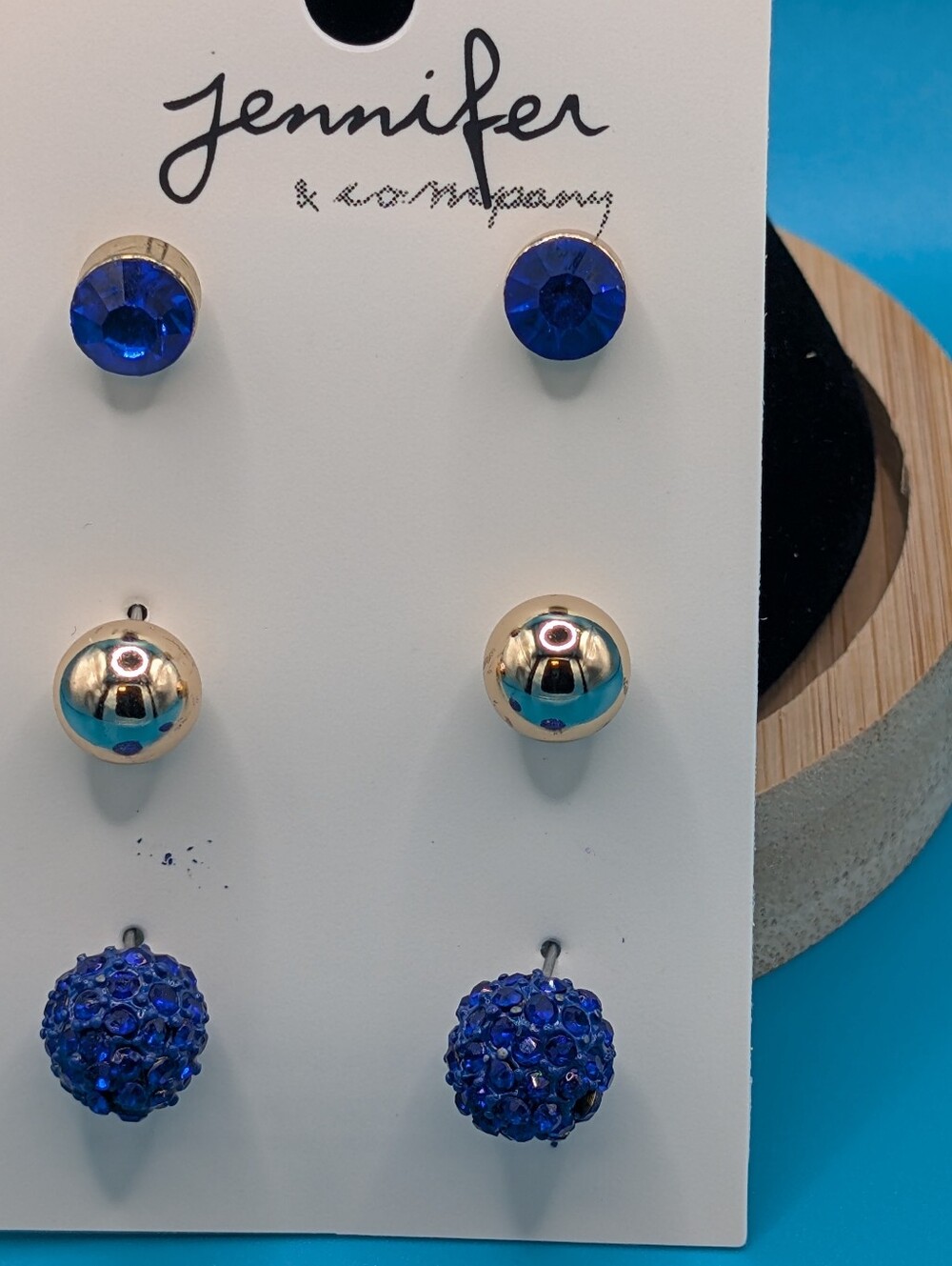 Jennifer Blue and Gold Earring Set - 3 Pairs